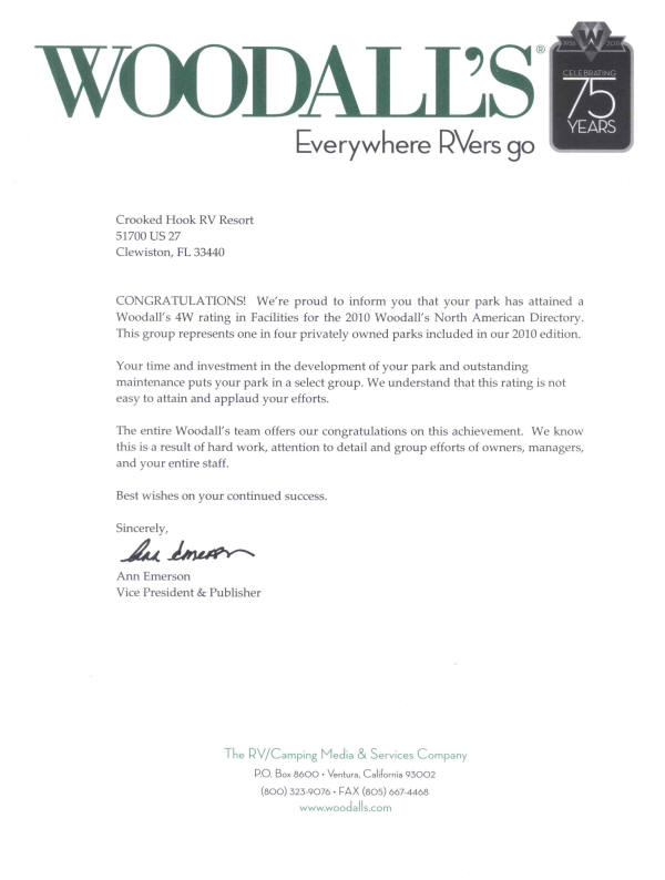 Okeechobee RV Award letter